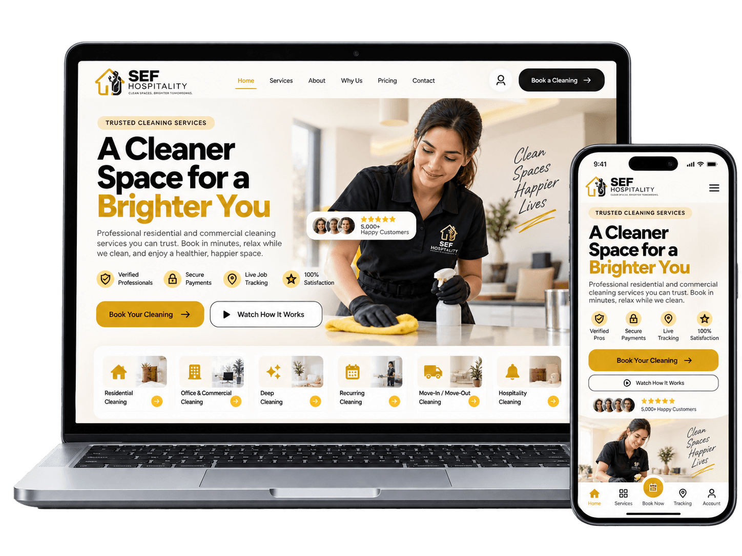 SEF Hospitality multi-device app mockup